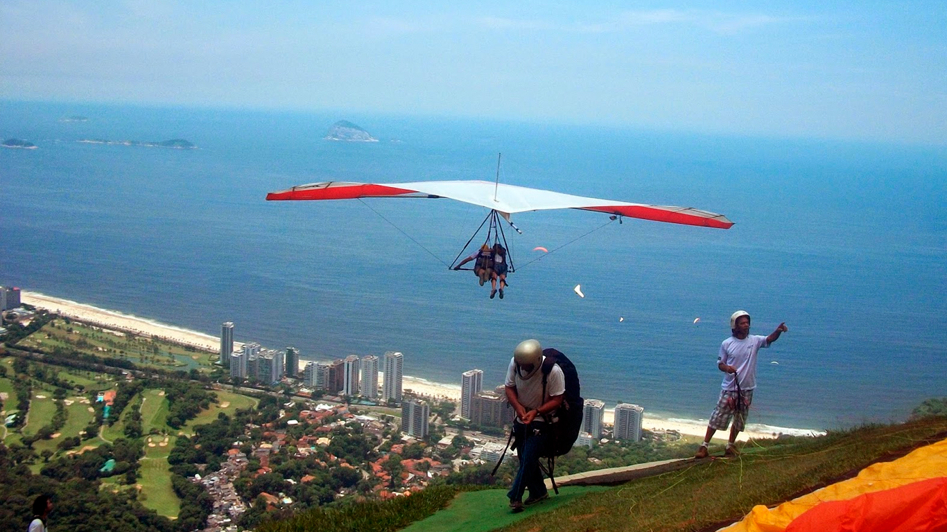 The beaches and green hills of Rio de Janeiro from the air